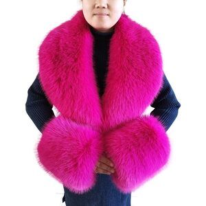 3943 Faux Fur Collar Cuffs Set Warm Fake Scarf Winter Women